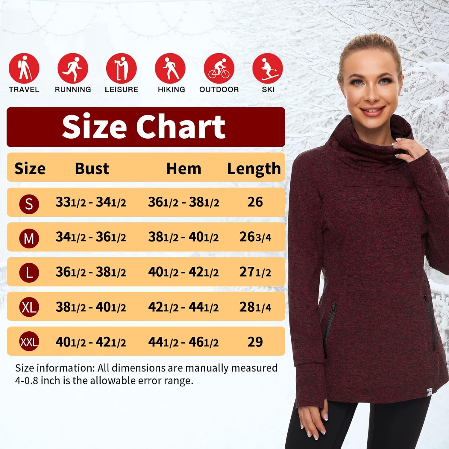 Soneven Women's Running Fleece Sweatshirts Cowl Neck Thermal Pullover Long Sleeve Shirt with Pocket and Neck Gaiter Face Mask - Image 6