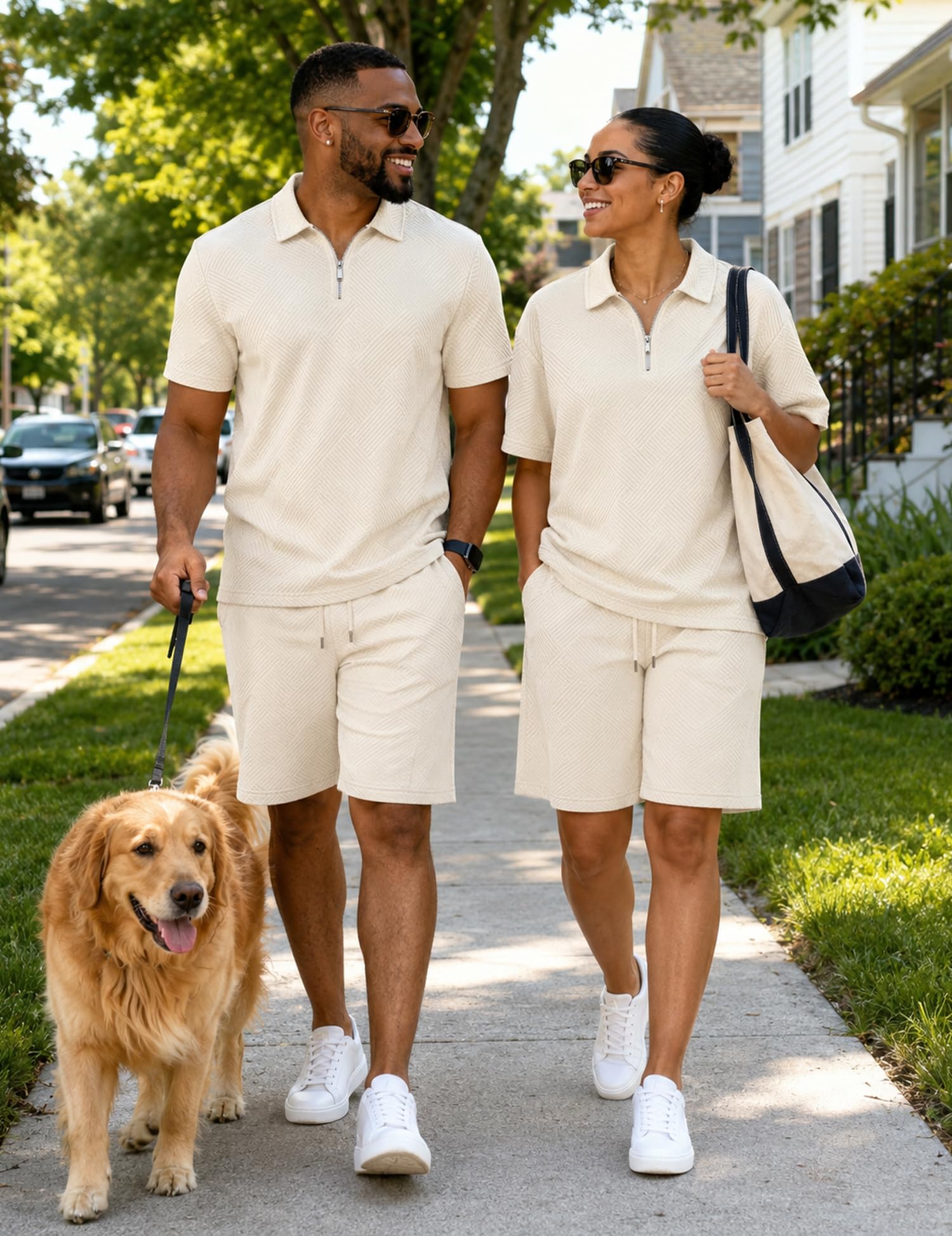 UOUA Conjunto de 2 piezas de pantalones cortos de verano para hombre, sudadera de manga corta, cremallera de 1/4, polo de golf, camisas a rayas