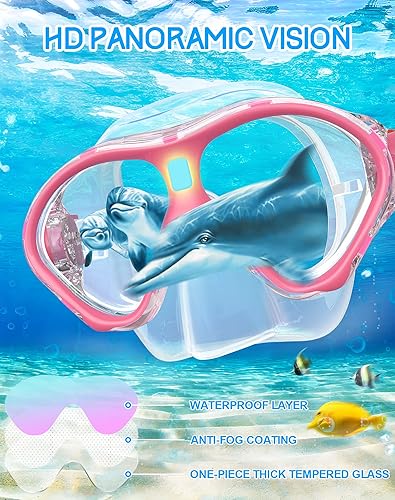 Vista 101 de Gintenco Juego de esnórquel para niños, máscara de buceo para niños como gafas de natación unisex, máscara de buceo antivaho y juego combinado