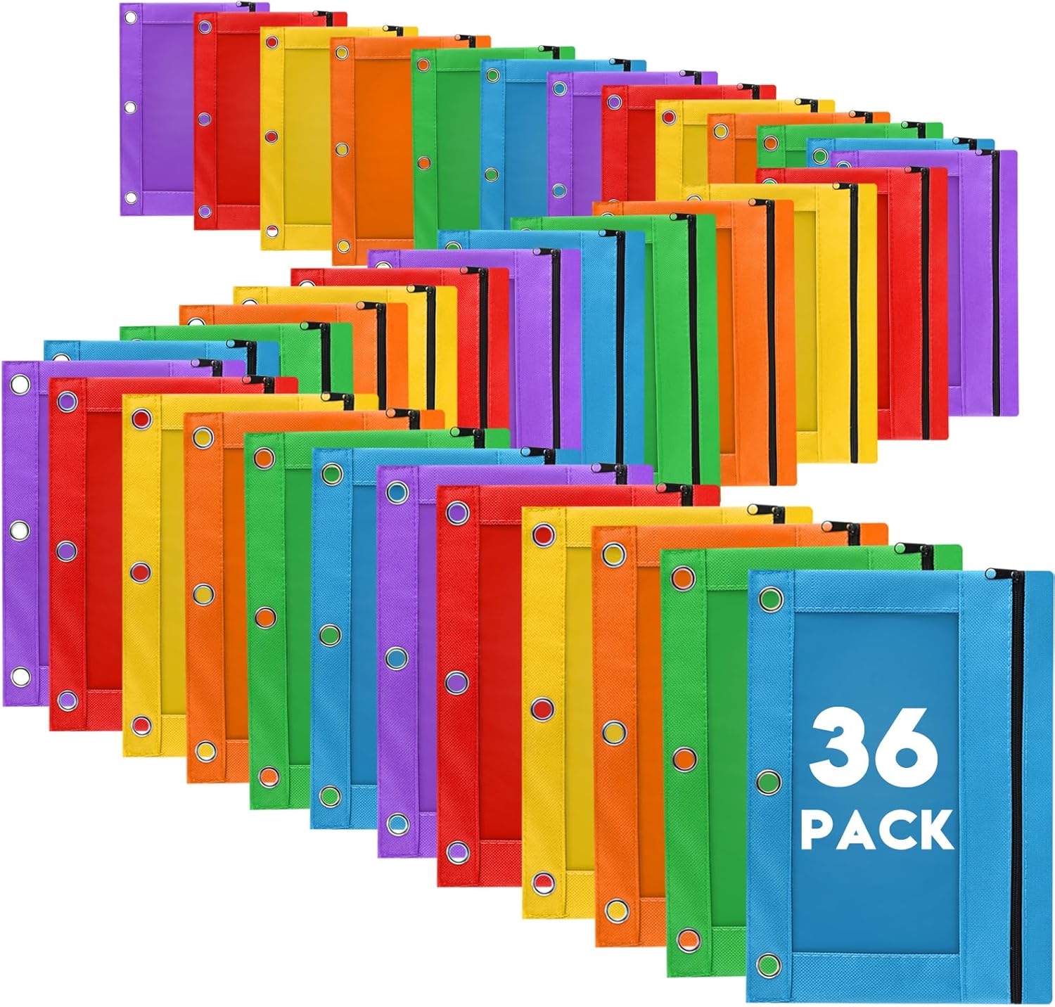 Pencil Pouch for 3 Ring Binder, 36 Pack Bulk Pencil Bags