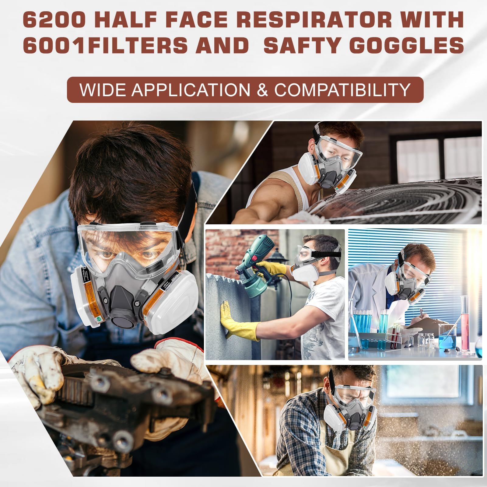 Maschera Respiratoria con Occhiali Protettivi, 20 Filtri Sostituibili, Kit Protezione Professionale per Verniciatura e Polveri