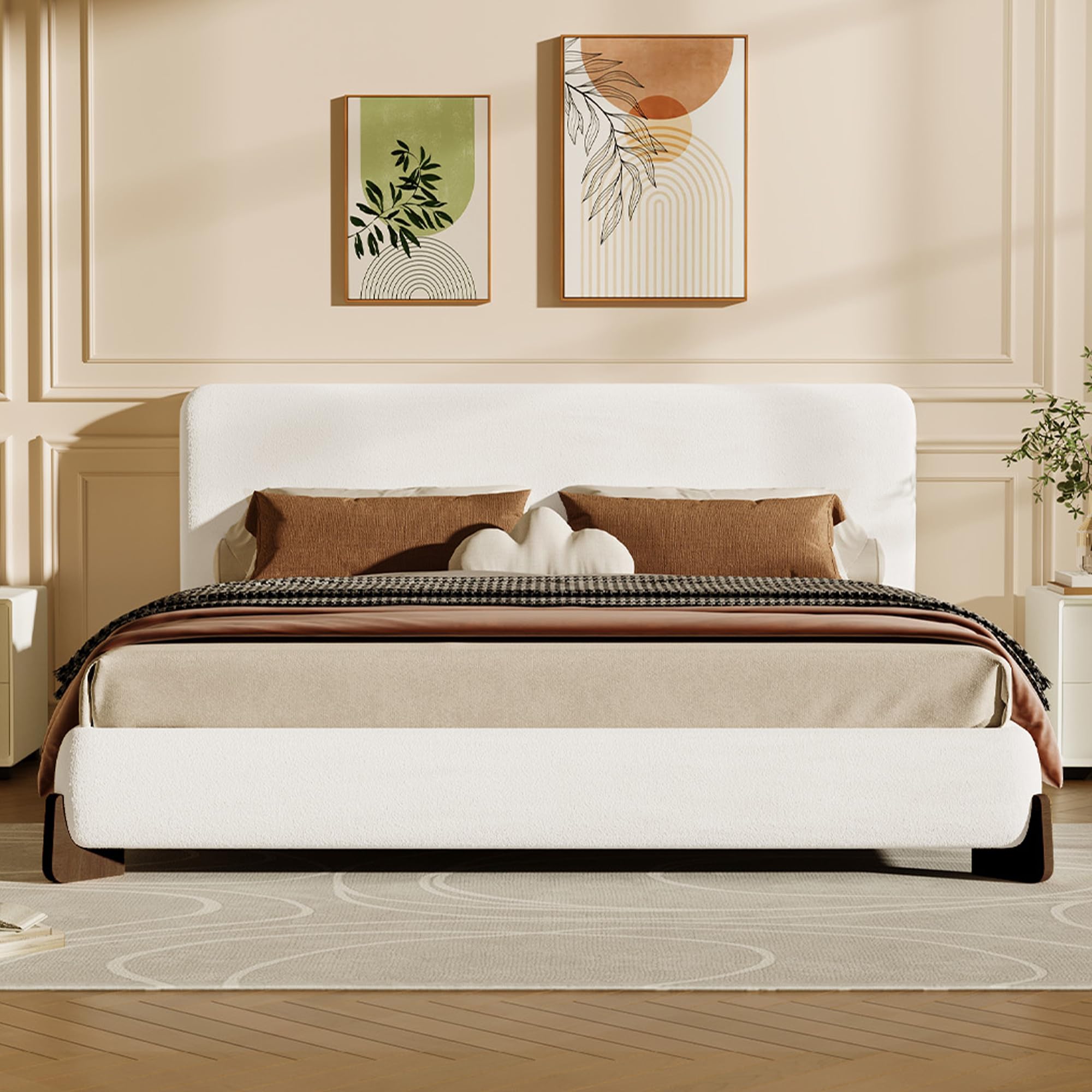 Photo 1 of Christopher Knight Home Boucle King Size Bed Frame - Brown Wood Leg