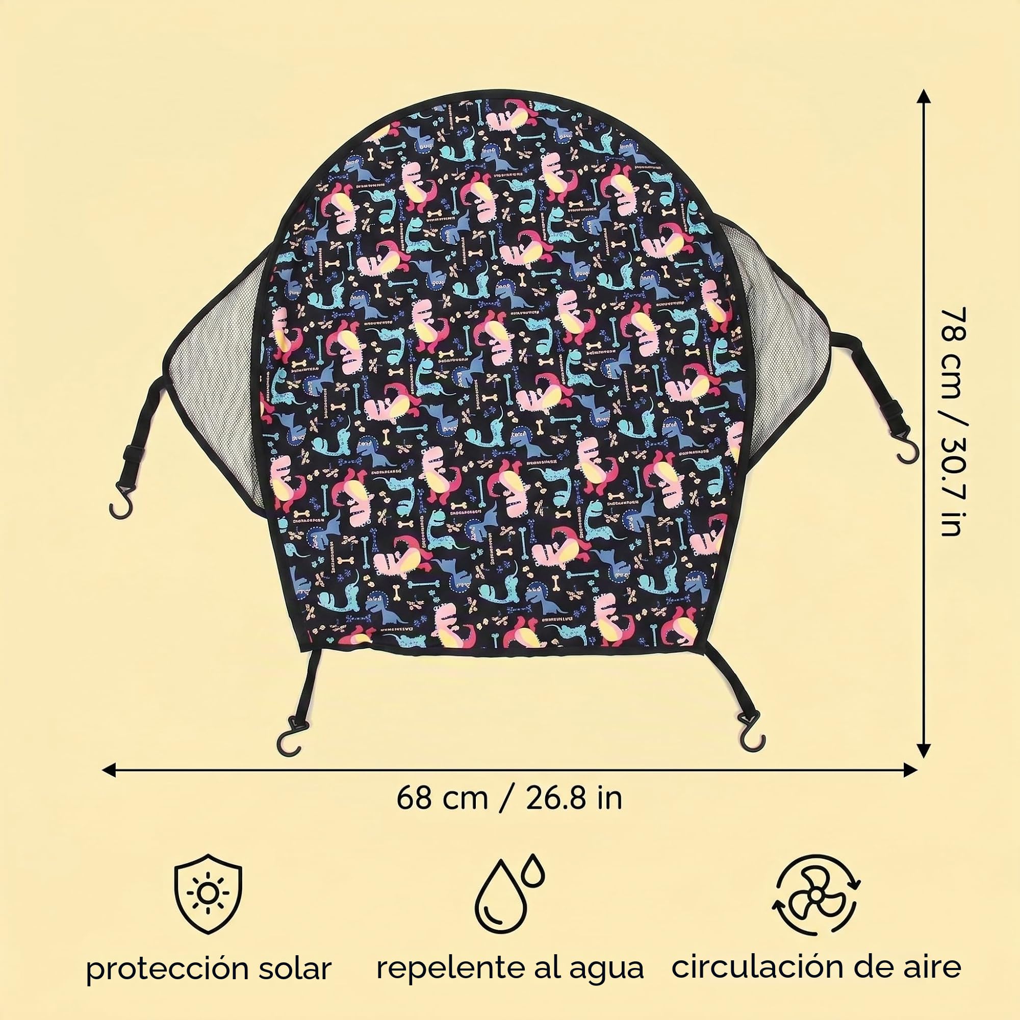 Sombrilla Carrito Bebé Universal Dinosaurios - Parasol Carrito Bebé Impermeable Protección Solar UPF 50+, Sombrilla para Carrito de Bebé Ligero y Transpirable, Accesorio Cochecito Bebé
