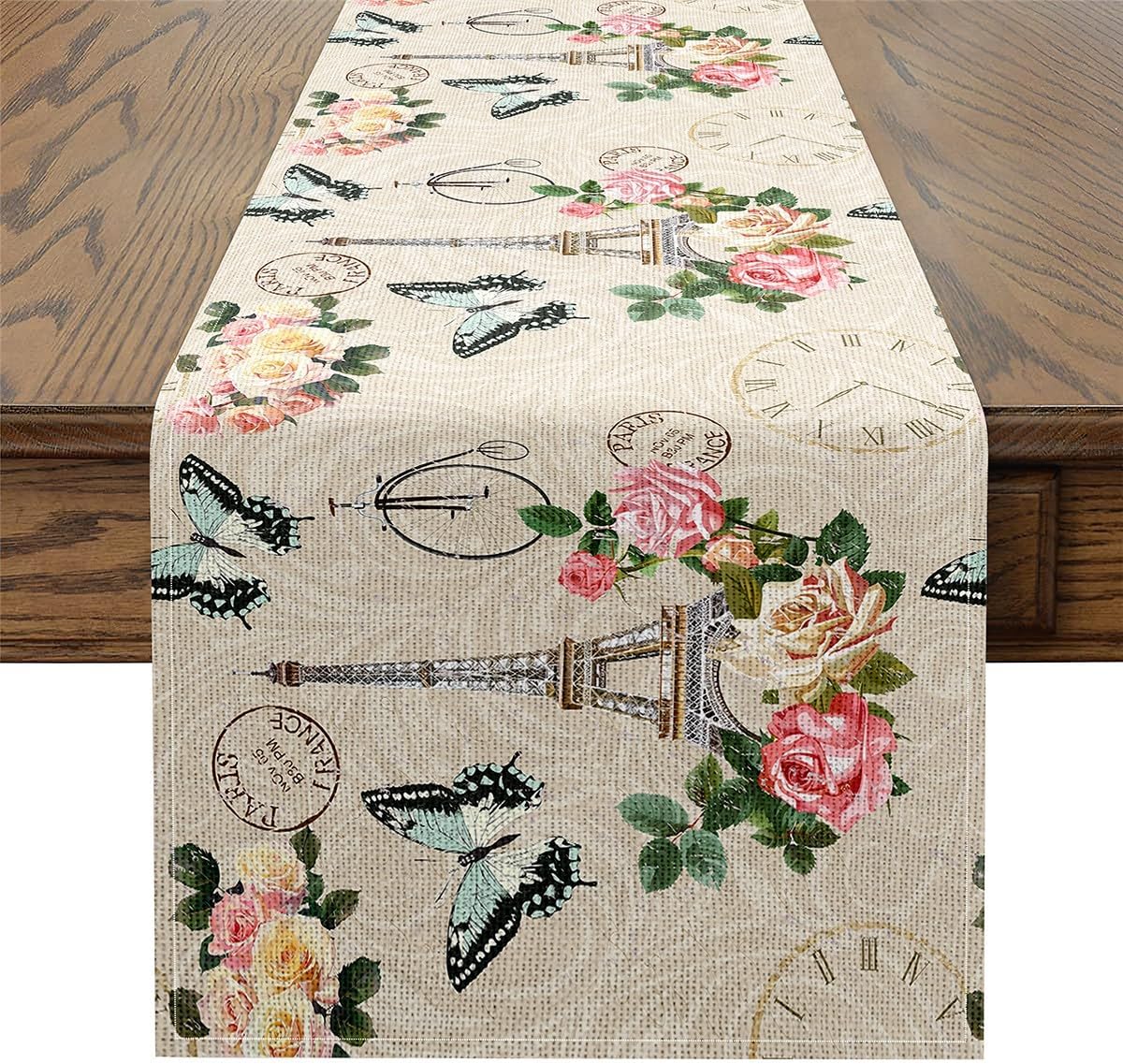 jejeloiu Eiffel Tower Home Decor for Living Room Dresser Scarfs Dresser Runners for Bedroom Groovy Flower Table Runner Seasonal Paris Table Decoration for Kitchen Dinning Butterfly 13" x 108"
