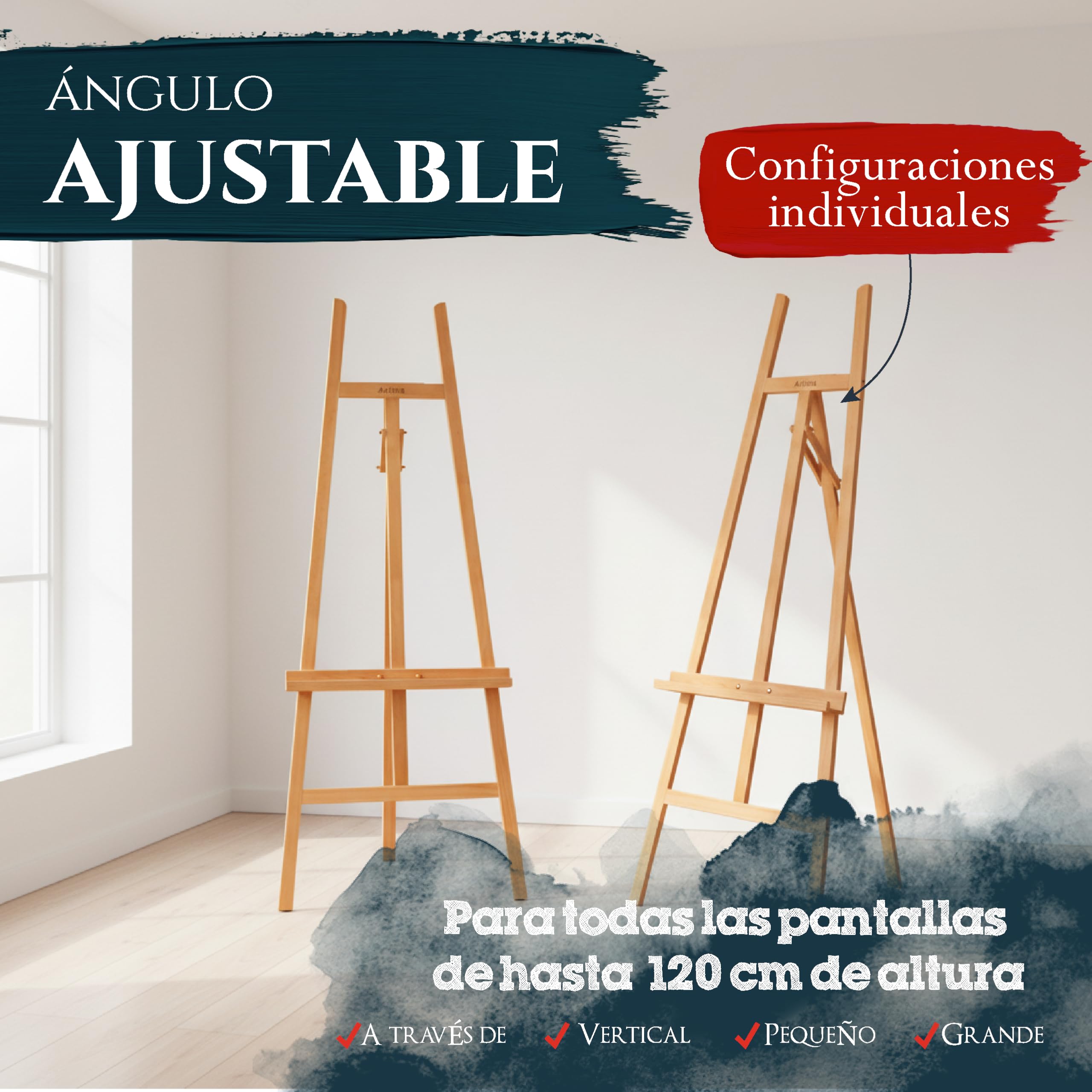 Artina Caballete de Pintura madera de haya maciza para lienzos hasta 120cm | para todas las técnicas y artistas plegable bastidor suelo atril Sevilla
