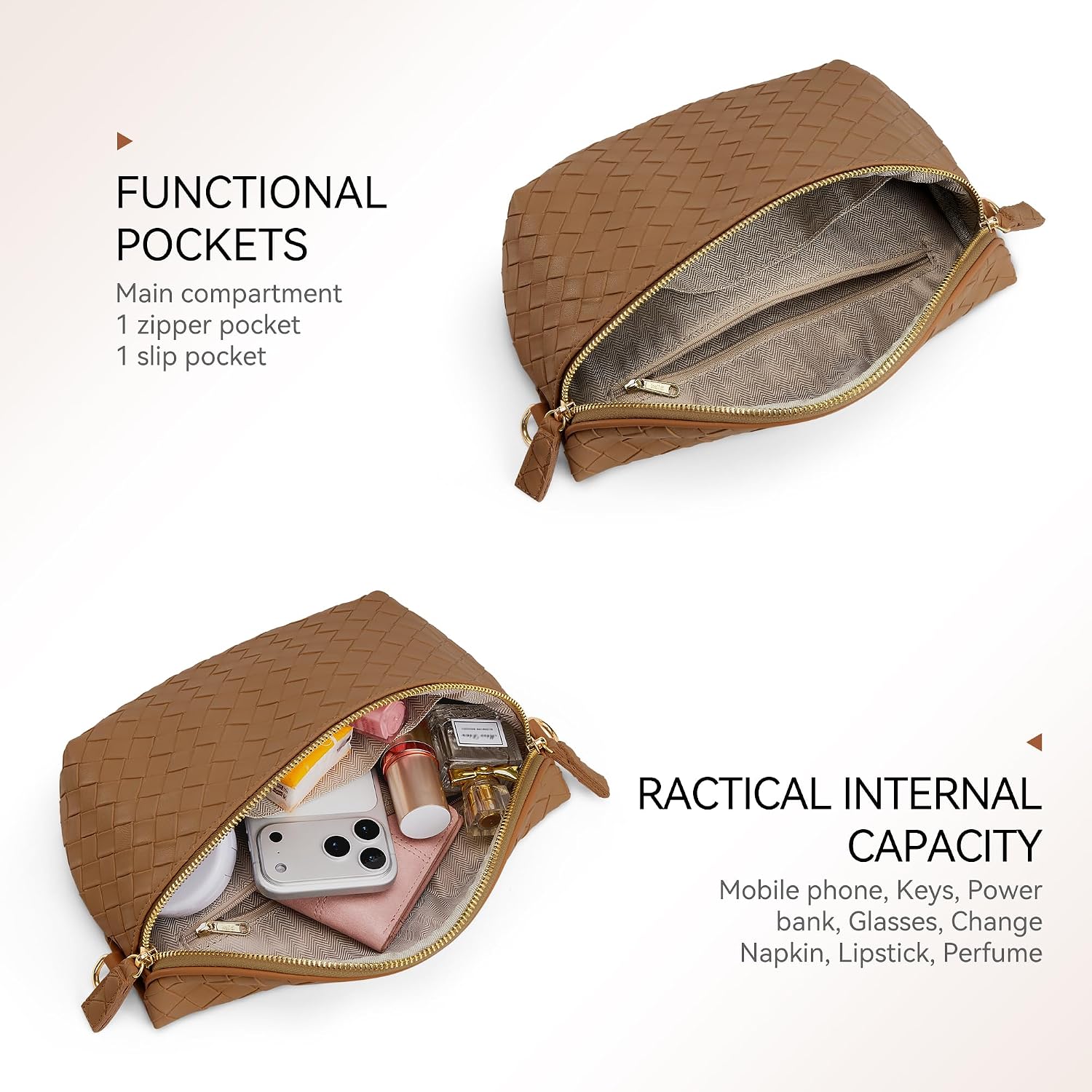 KALIDI Faux Woven Crossbody Bags for Women Travel Vegan Leather Fanny Packs for Woman Small Cross Body Purse Trendy Bum Bag