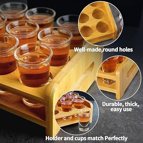 Miniatura 4 de Juego de 12 vasos de chupito para servir vasos de chupito de 1 onza1.0 fl oz, base gruesa con soporte organizador para fiesta de tequila, club, bar,
