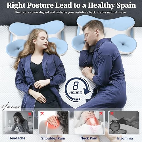 Miniatura 6 de Almohada cervical de espuma viscoelástica para aliviar el dolor de cuello, almohada ergonómica de contorno para dormir de lado, espalda y estómago,