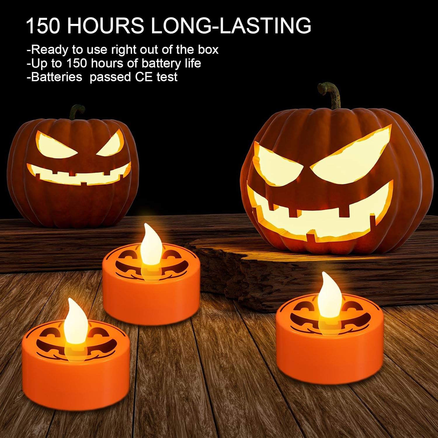 Halloween Tea Lights Candles with 6H Timer, Pumpkin Flameless Candles with Ghost Face Flickering, LED Candles Battery Operated 12 Pack Φ 1.5" H 1.4" for Fall Halloween Decorations