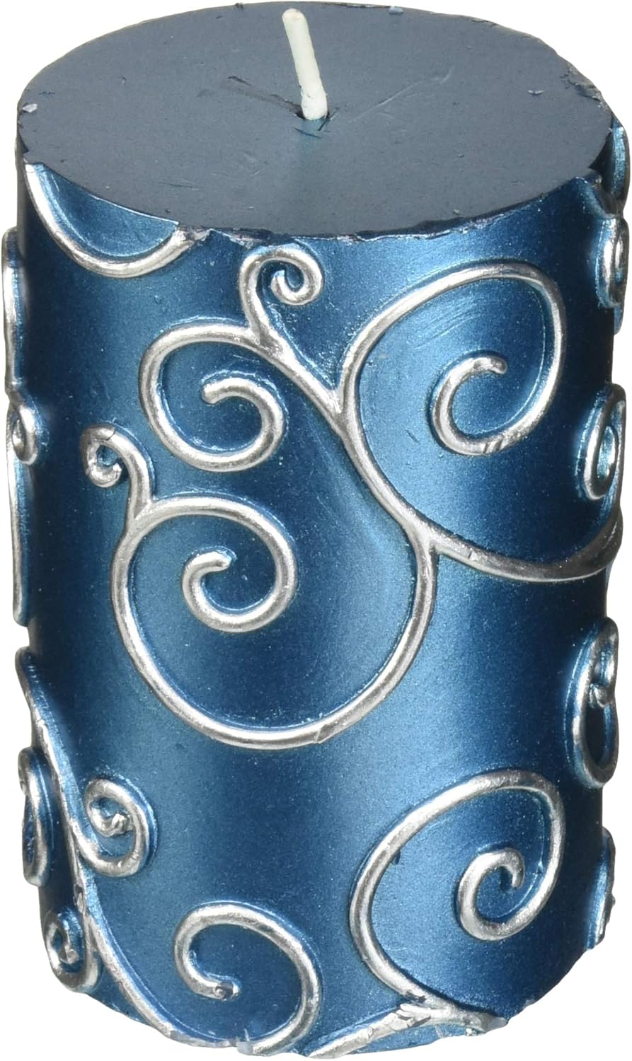 Zest Candle Pillar Candles, 3 by 4Inch, Blue Scroll Home & Kitchen