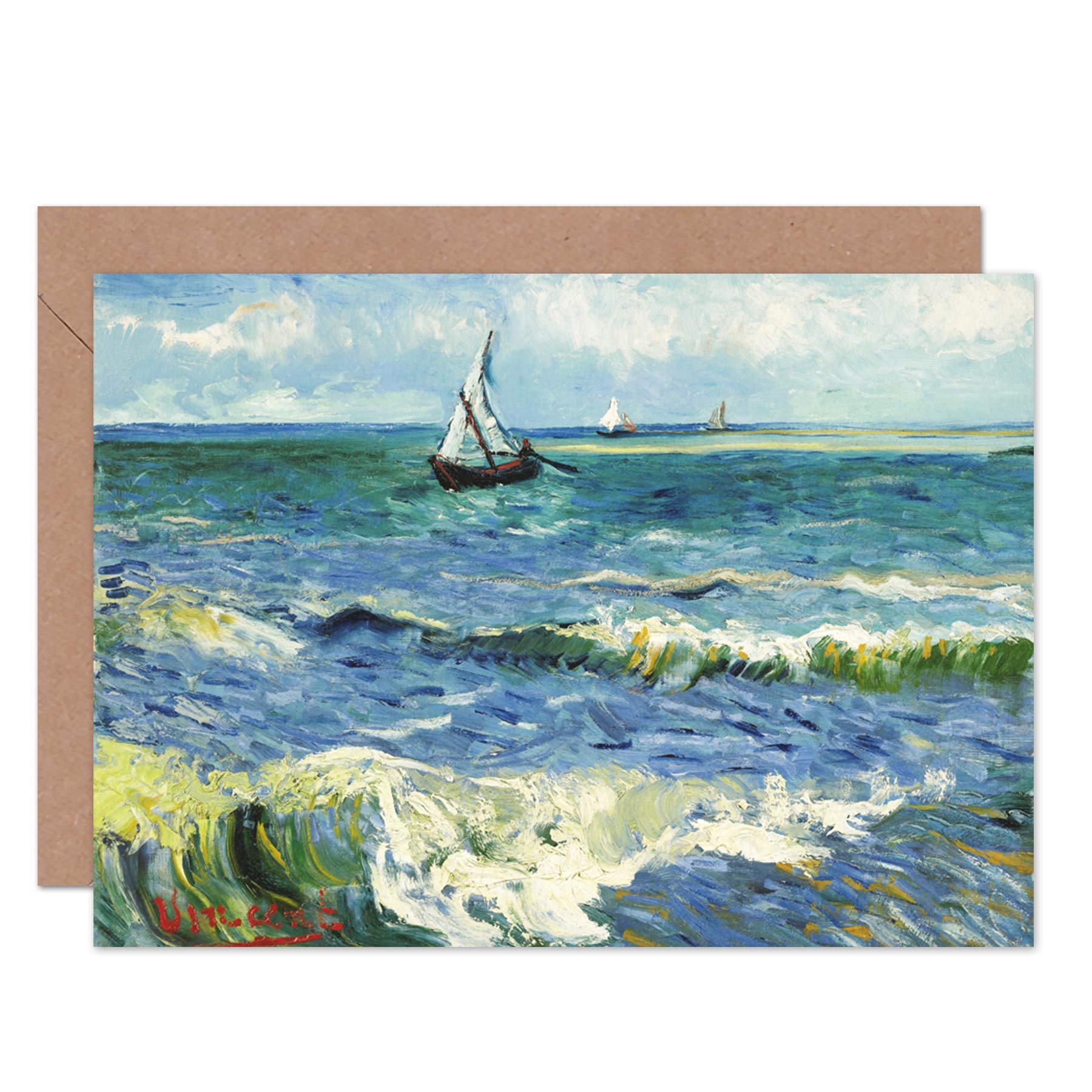Artery8 The Sea Van Gogh Sea At Les Saintes Maries De La Mer Fine Art Greeting Card Plus Envelope Blank Inside