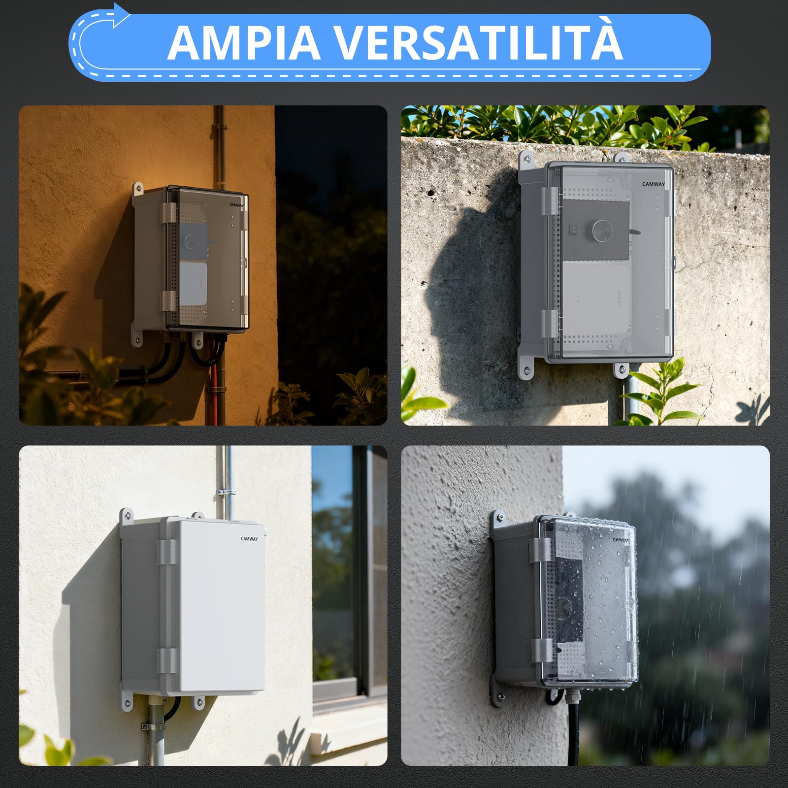 CAMWAY Scatola di Giunzione Impermeabile per Esterni IP67,Alloggiamento in Plastica ABS, Scatola Impermeabile Completa di kit Accessori di Montaggio,30 * 20 * 16CM,Coperchio Opaco
