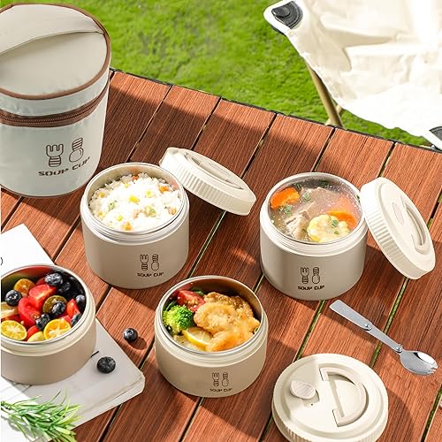 Miniatura 8 de Tinaforld Juego de recipientes de almuerzo portátiles aislados para adultos, lonchera Bento apilable de acero inoxidable para alimentos calientes,