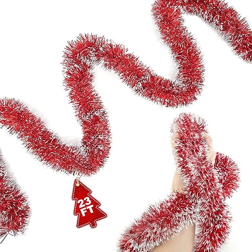 Miniatura 8 de Guirnalda de Navidad de 23 pies, decoración de árbol de Navidad, decoraciones de oropel de Navidad para decoración del hogar en interiores y