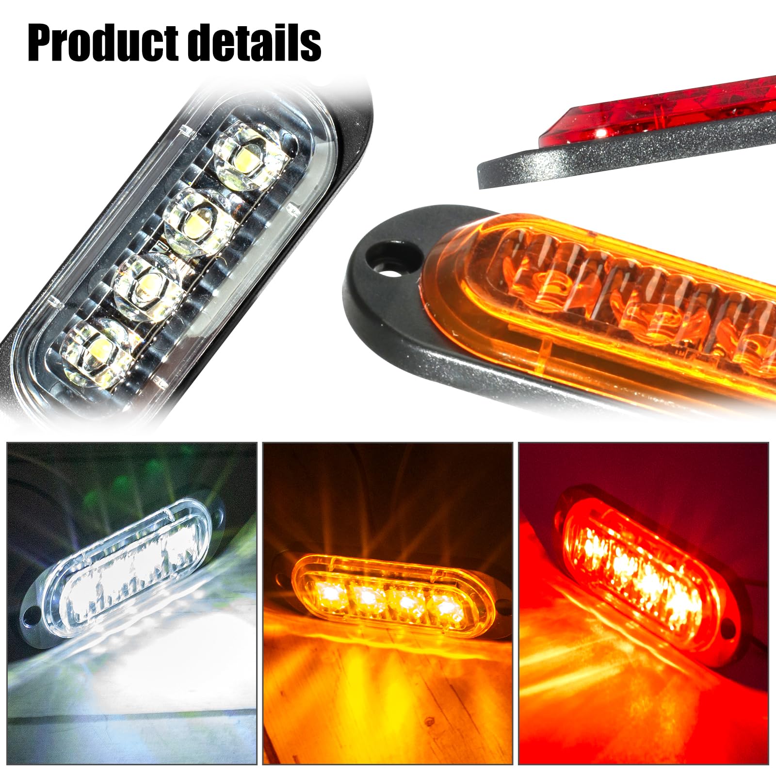 Catekro 30 Unidades Luces de Galibo LED, 12V - 24V, Amarillo+Rojo+Blanco | Luces Laterales de Posición con 4 LED para Camiones Furgonetas Remolques Coche Estancas e Impermeables