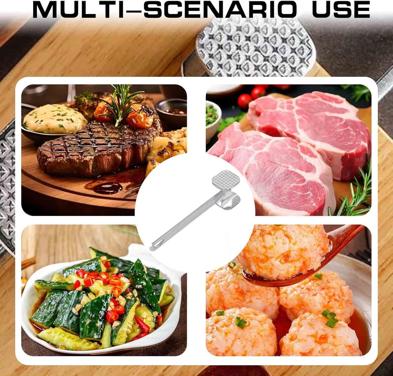 Rexez Multi Meat Tenderizer Hammer with Comfortable-Grip Handle, Dual-side Mallet for Kitchen, Heavy Duty Pounder For Tenderizing Steak, Beef and Fish and Nuts, Shellfish 1