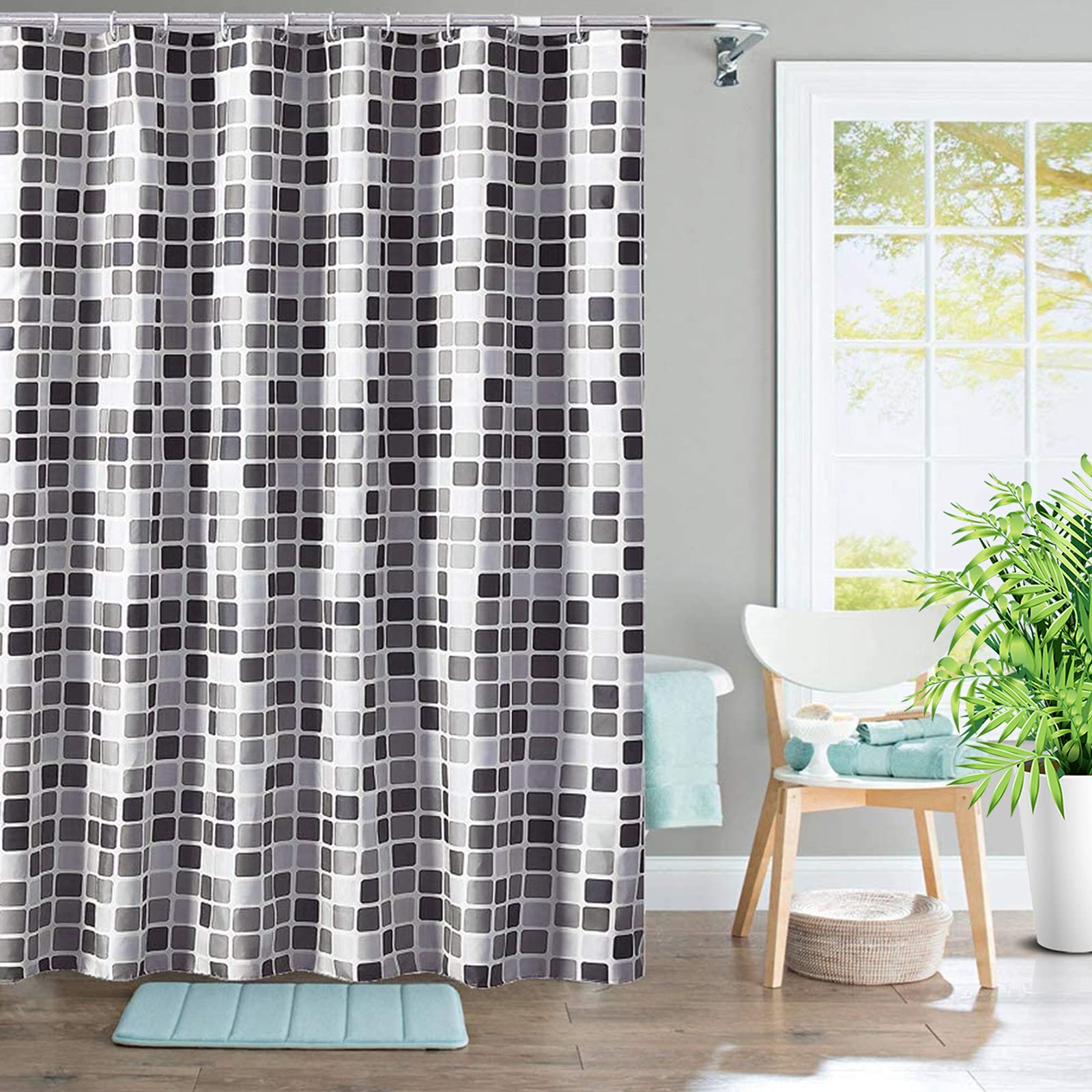 Household Shower Curtain, Mosaic Thick Waterproof Mildew-proof Bathroom Curtain, Polyester Fabric Super Wide Long Shower Curtain (180 x 180 cm)