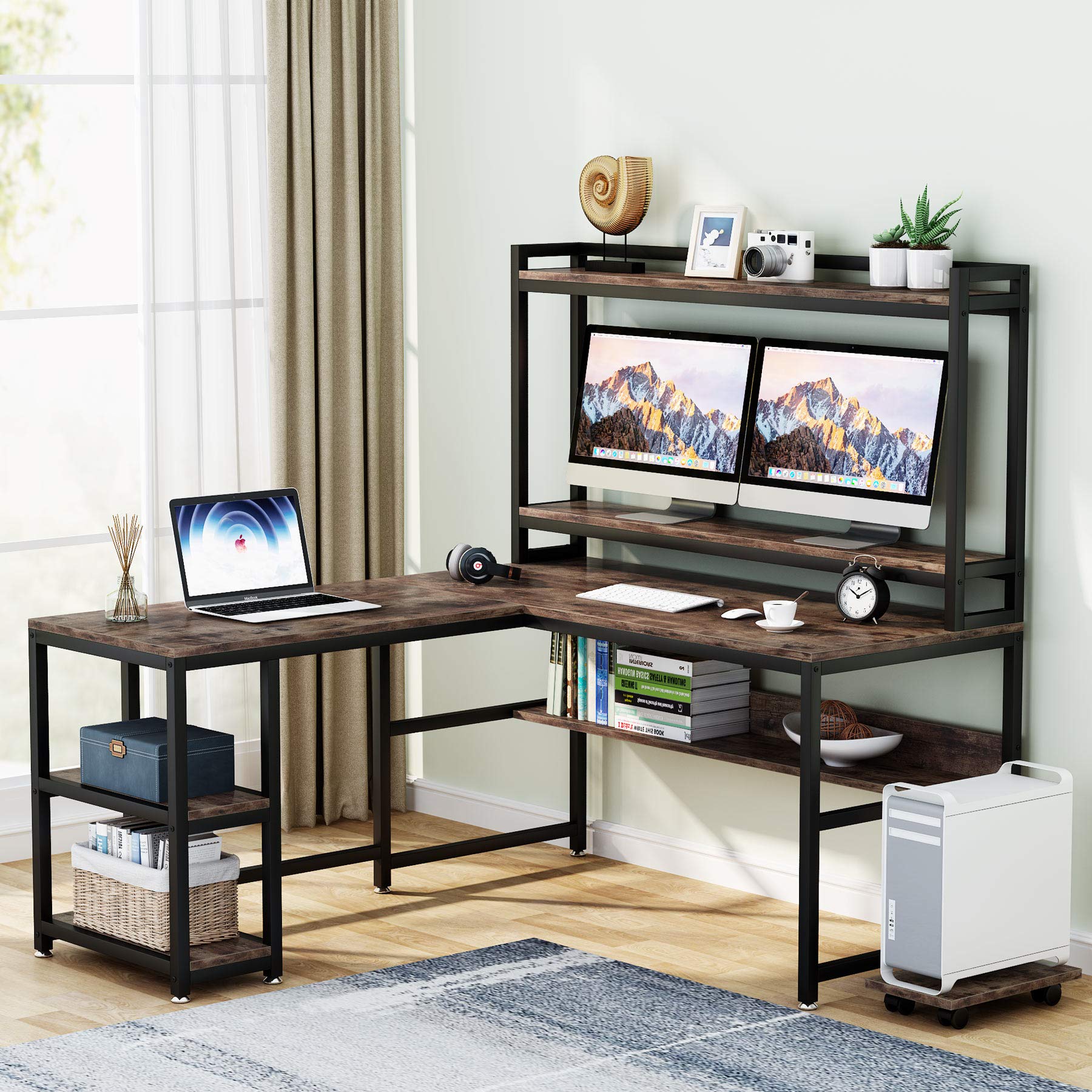 Tribesigns LShaped Desk with Hutch and Storage Shelves, 59 Inch Corner
