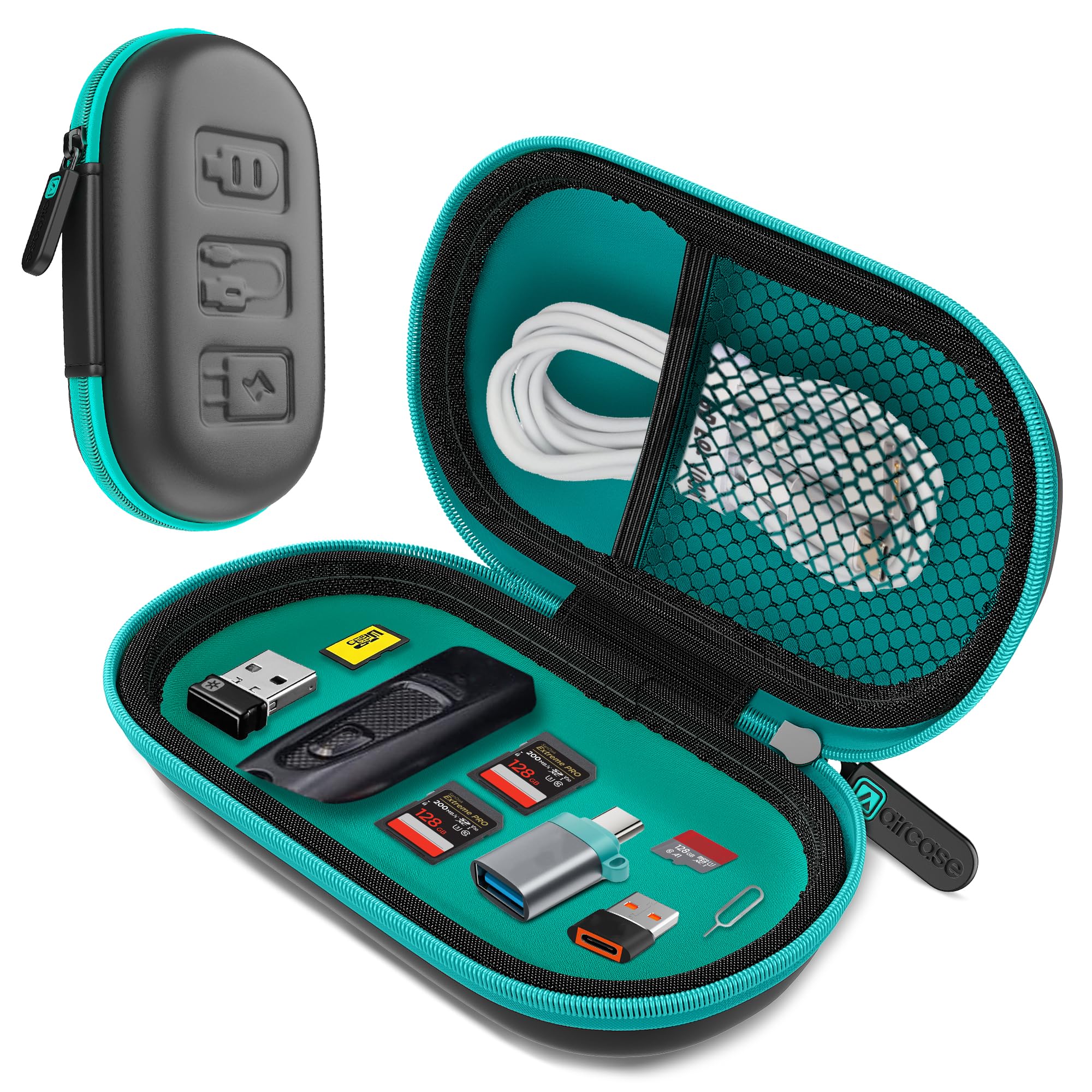 AirCase EVA SSD Case Cover Pouch| Protective Hard Shell Shockproof Foam, Portable Travel Organiser, Storage Case Pocket for San-Disk SSDs, Cables, Flash Drives, Memory Cards, Gadgets(Green Zip)