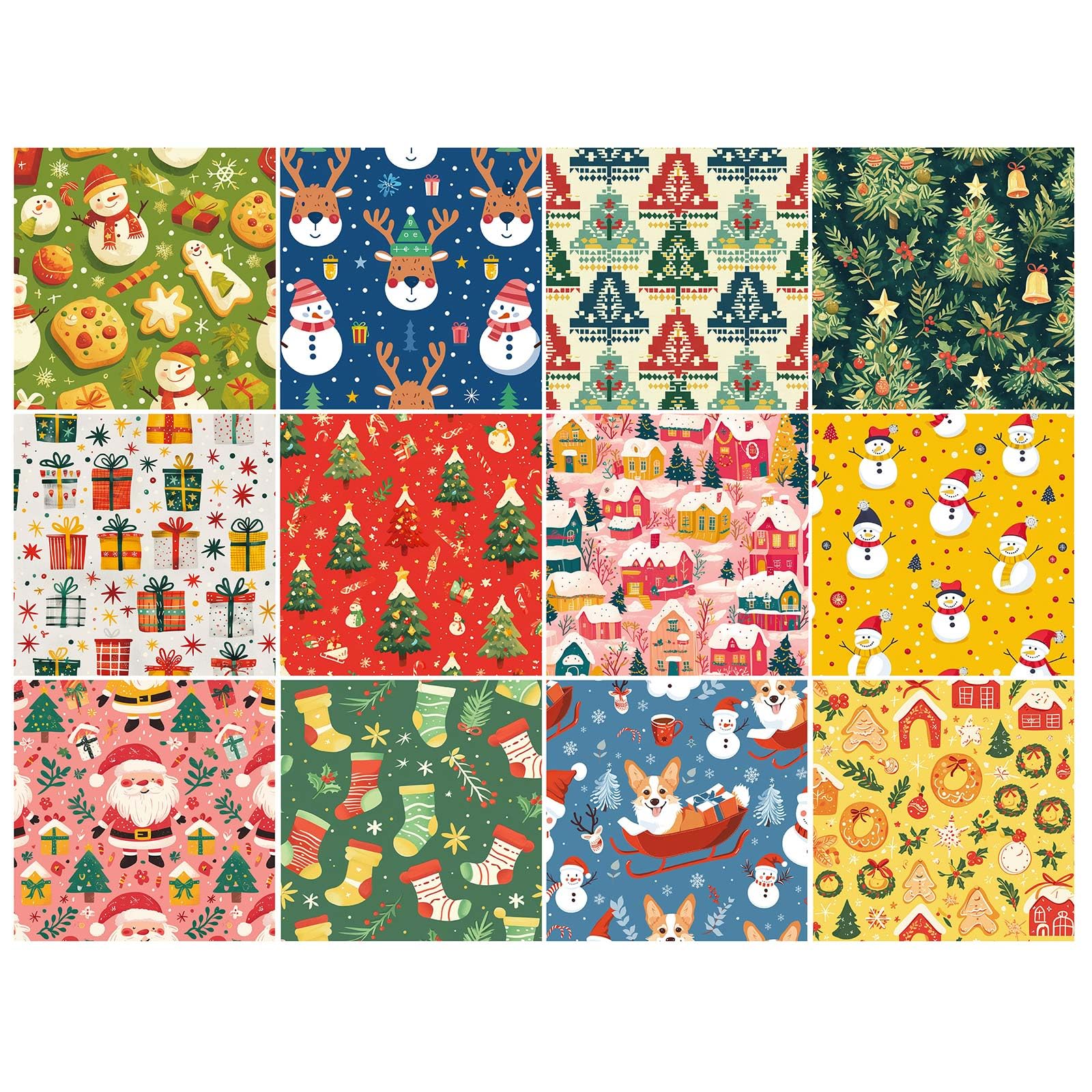 12 Sheet Christmas Scrapbook Paper,Winter Holiday Craft Paper