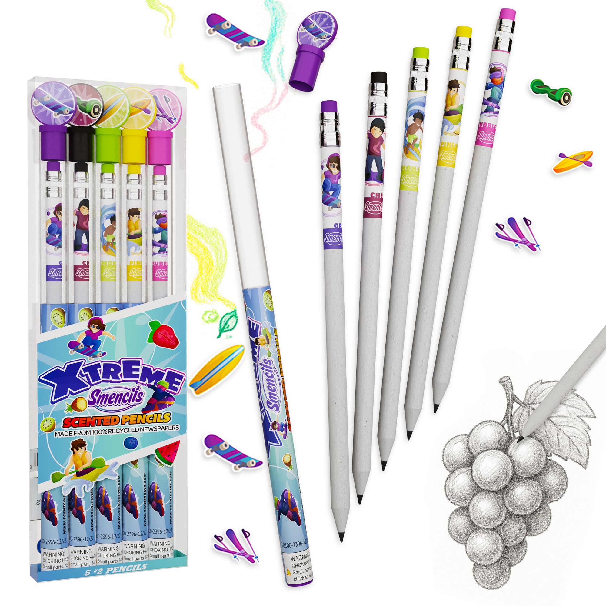 X-Treme Sports Smencils - Patented Gourmet Scented Pencils, 5 Count, Gifts for Kids, School Supplies, Classroom Rewards, Party Favors