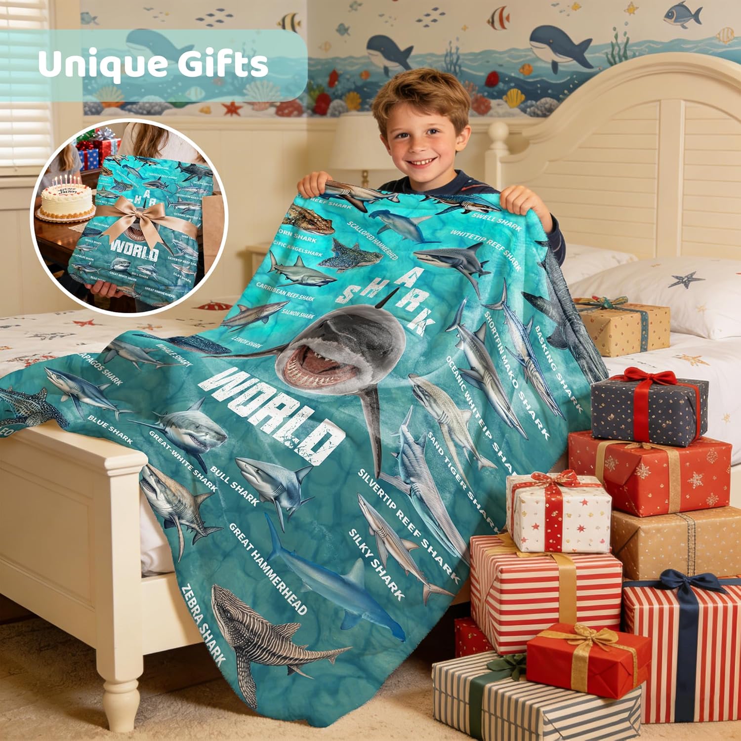 Shark Blanket-Fish Gift for Boys, Girls and Shark Lovers-Super Soft Lightweight and Warm Used for Game Room Bed Camping 60"x80"