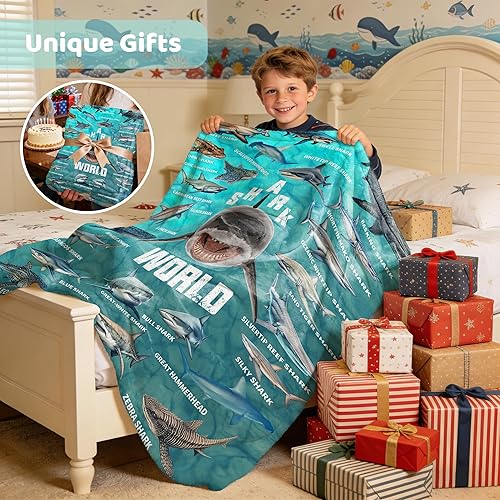 Miniatura 6 de Manta de regalo de tiburón para niños, niñas y amantes de los tiburones, súper suave, ligera y cálida, 40 x 50 pulgadas