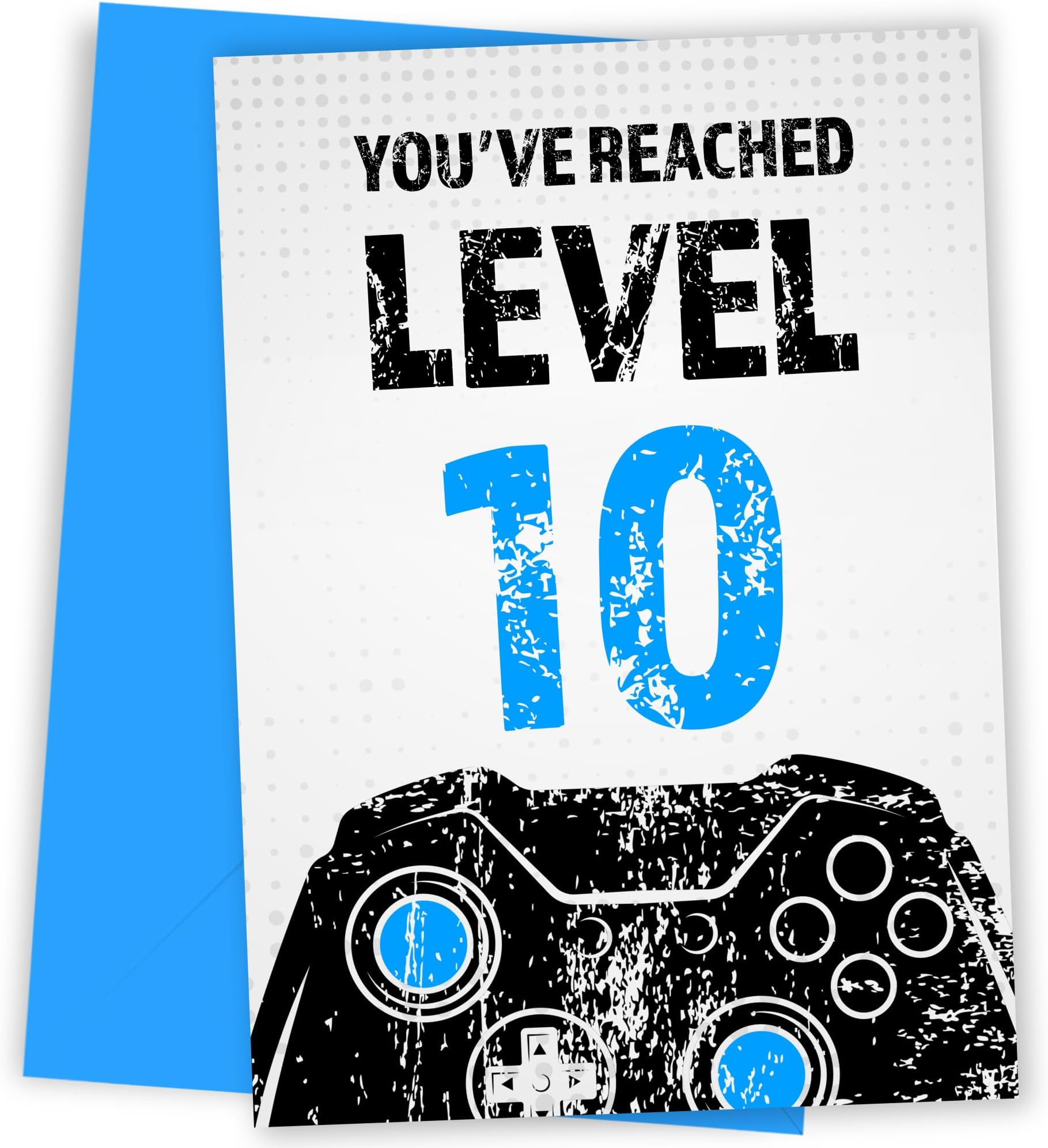 โ Gamer 10th Birthday Card for Boy - Black & Blue Reached Level 10 Bday Cards for Son, Great Grandson, Nephew or Brother. Gaming Happy Birthday Card for 10 Year Old