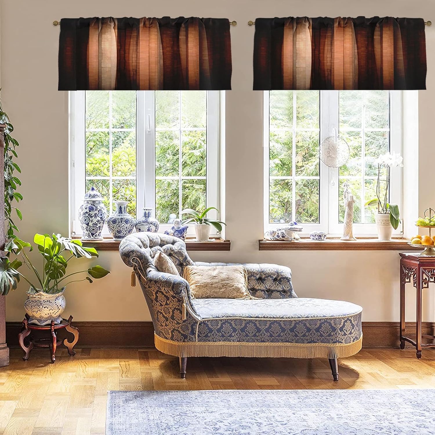 Emvency 4 Pack Valances Window Treatments, Orange Copper Vintage Stripe Blackout Adjustable for Living Room Bathroom Bedroom Kitchen Over Sink, 18x52 Inch Rod Pocket Valances - Image 4