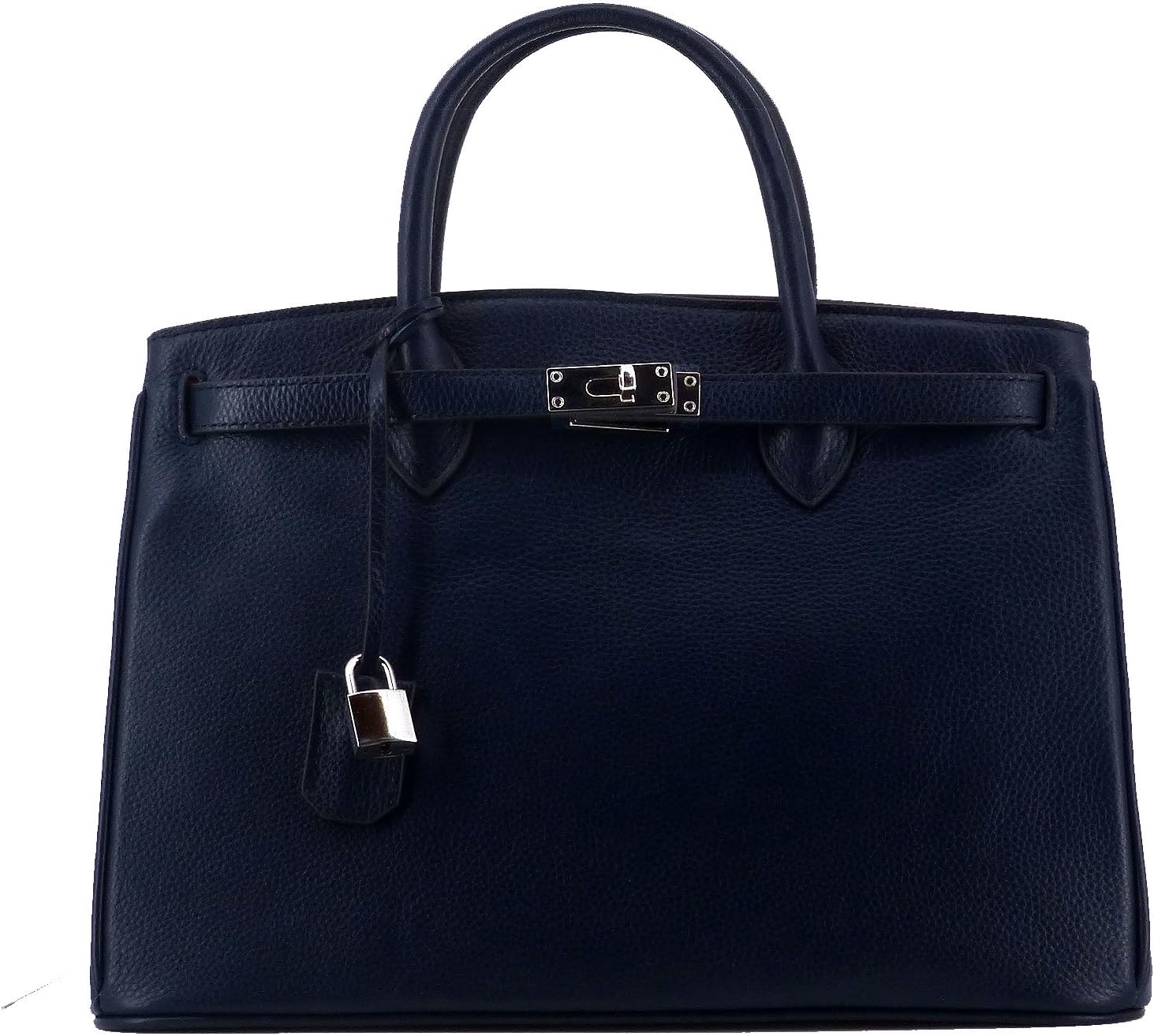 ROUVEN / Icone 35 Tote Bag/Sargasso Navy Blue Inside Orange/Silver/Ladies Leather Tote Bag Handbag/Medium/Business/chic modern purist sporty / 35x26x18 cm