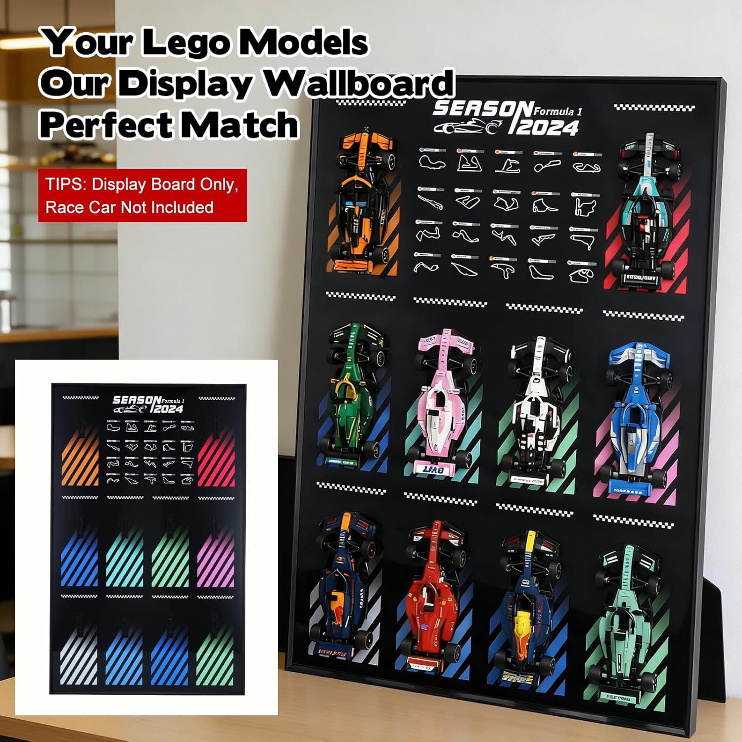 Display Wallboard for Lego Speed Champions F1 Collector's Pack Model Car Holder Display Frame Shelves Wall Mount for Lego 77242-77251 Collectible F1 Car Kit Model Not Included
