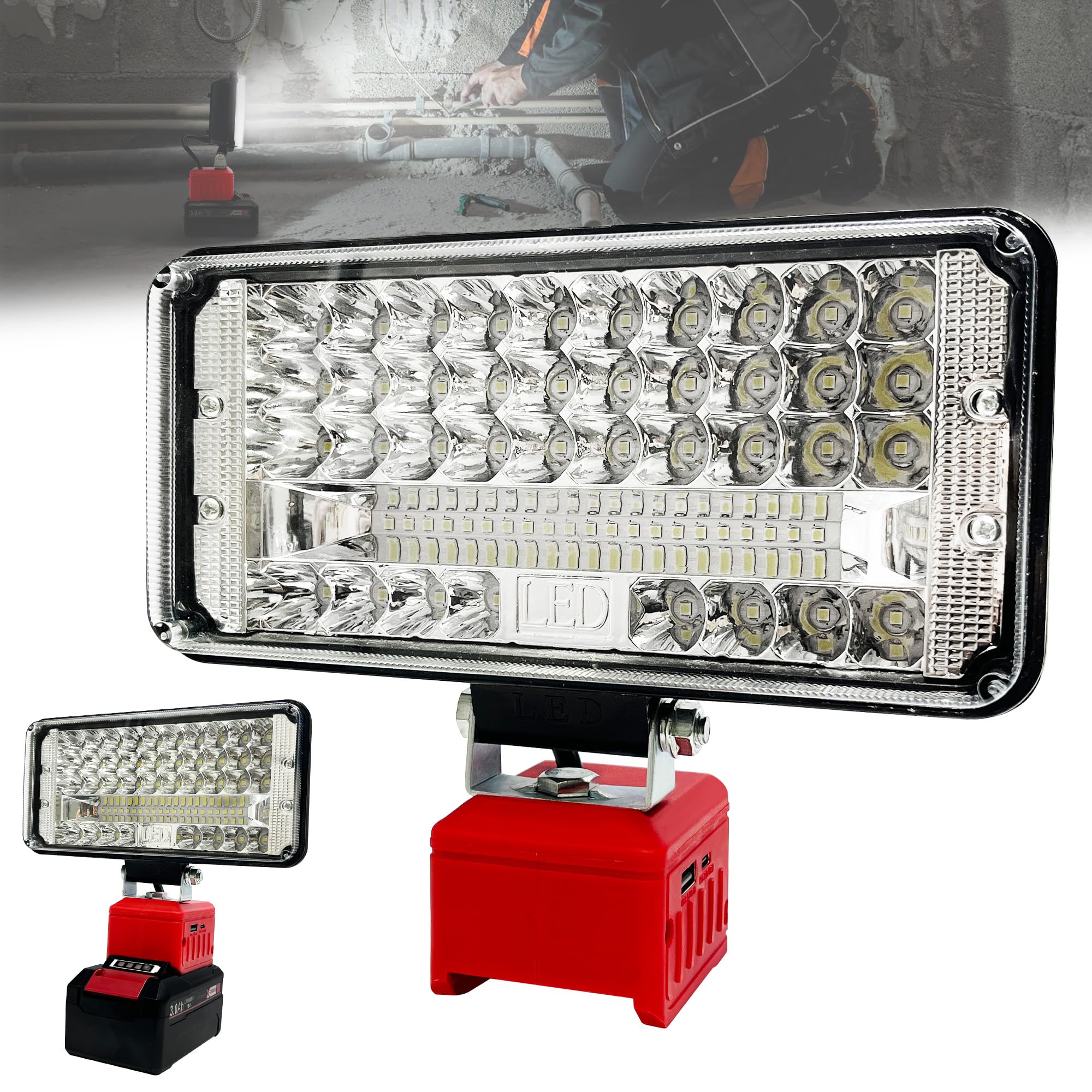 Cordless LED Work Light for Einhell 18V X-Change Battery, Portable Flashlight Spotlight Jobsite Light, 90W Lamp with Type C & USB Charger Port for Repairing, Camping, Emergency, Workshop (No Battery)