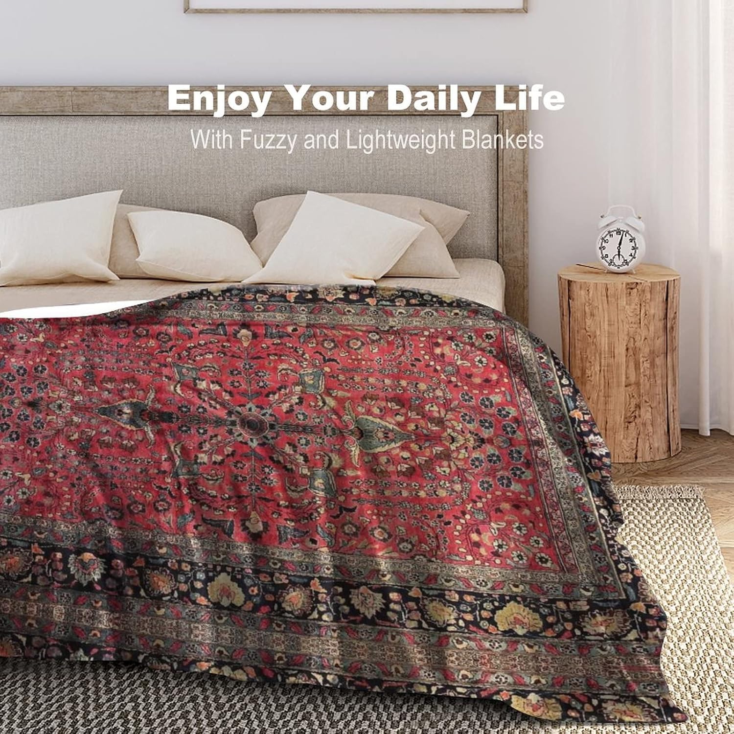Antique Persian Red Rug Flannel Fleece Throw Blankets 50"X40" Lightweight Fluffy Winter Fall Blanket Cozy Soft Fuzzy Plush Home Decor for Couch Bed Sofa Bedroom Living Room Travel - Image 5
