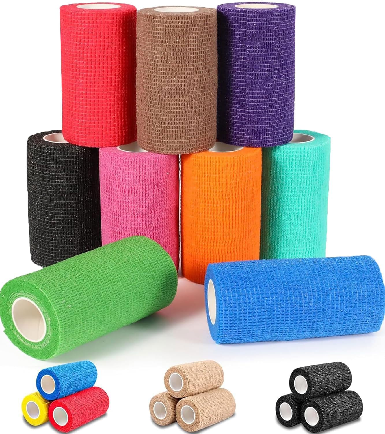 9 Pack Self Adhesive Bandage Wrap, 4" X 5 Yards Elastic Cohesive Bandage Wrap, Color Athletic Tape, Tattoo Grip Tape Wrap, Vet Wrap, Ankle Tape
