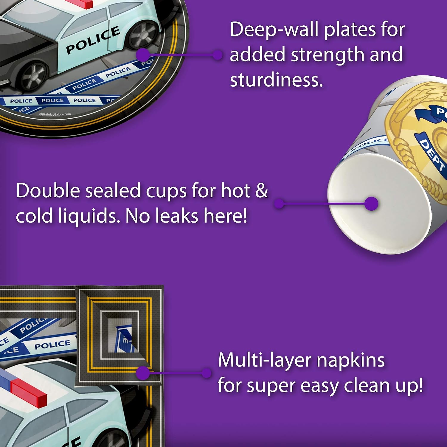 Police Department Cop Birthday Party Supplies Set Plates Napkins Cups Tableware Kit for 16 image 5
