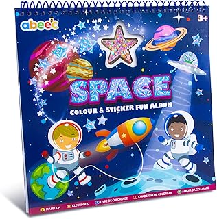 abeec Space Colouring Book & Sticker Book – Kids Activity Packs - Colouring Books for Children - Sticker Books for Children - Space Toys - Party Bag Fillers for Kids