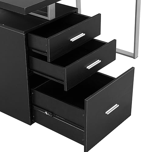 Miniatura 4 de LOKATSE HOME Armario de archivador reversible para computadora, escritorio de estudio, marco de metal plateado, 47 pulgadas, capuchino