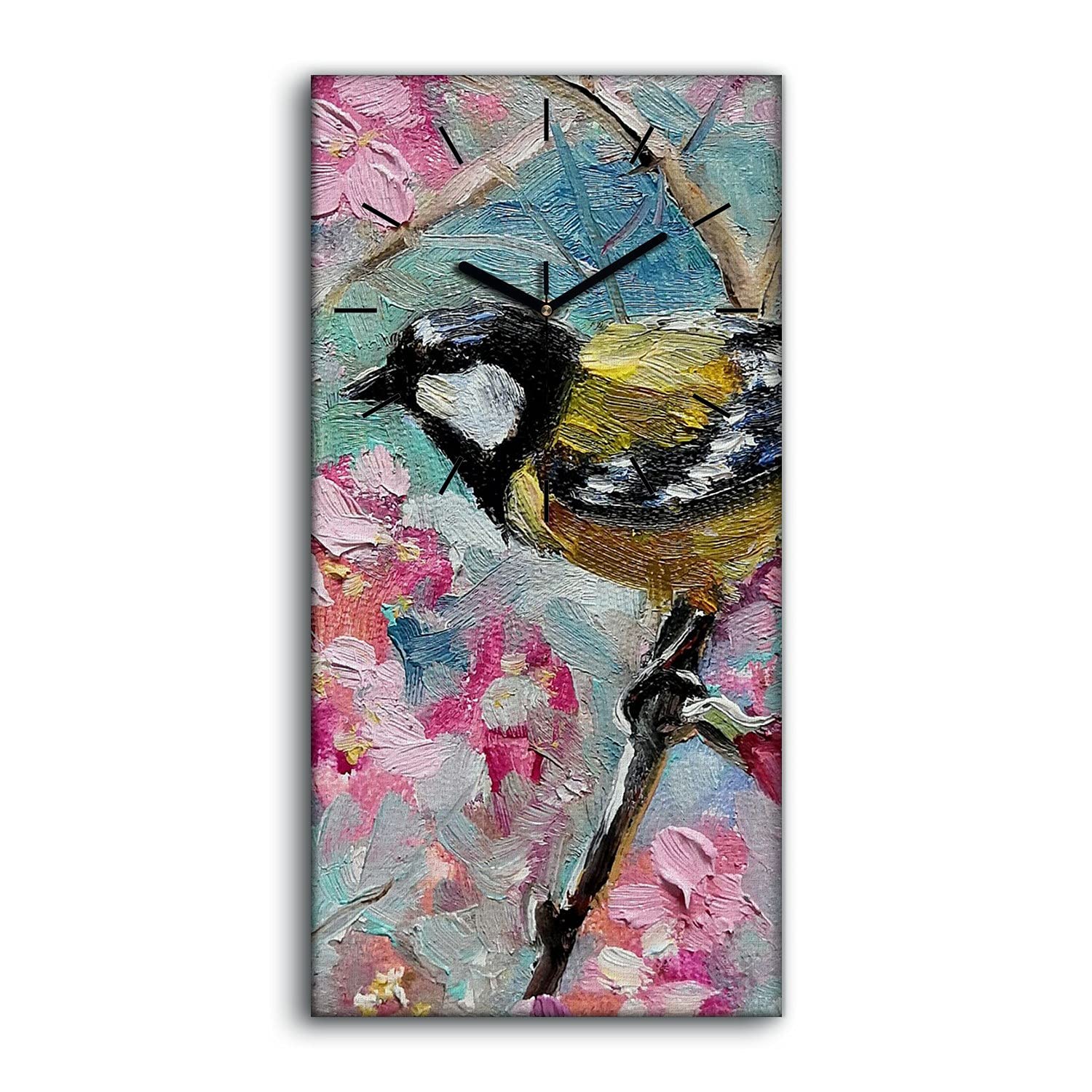 Horloge murale sans tic-tac pour chambre élimine le bruit avec style fleurs et oiseau