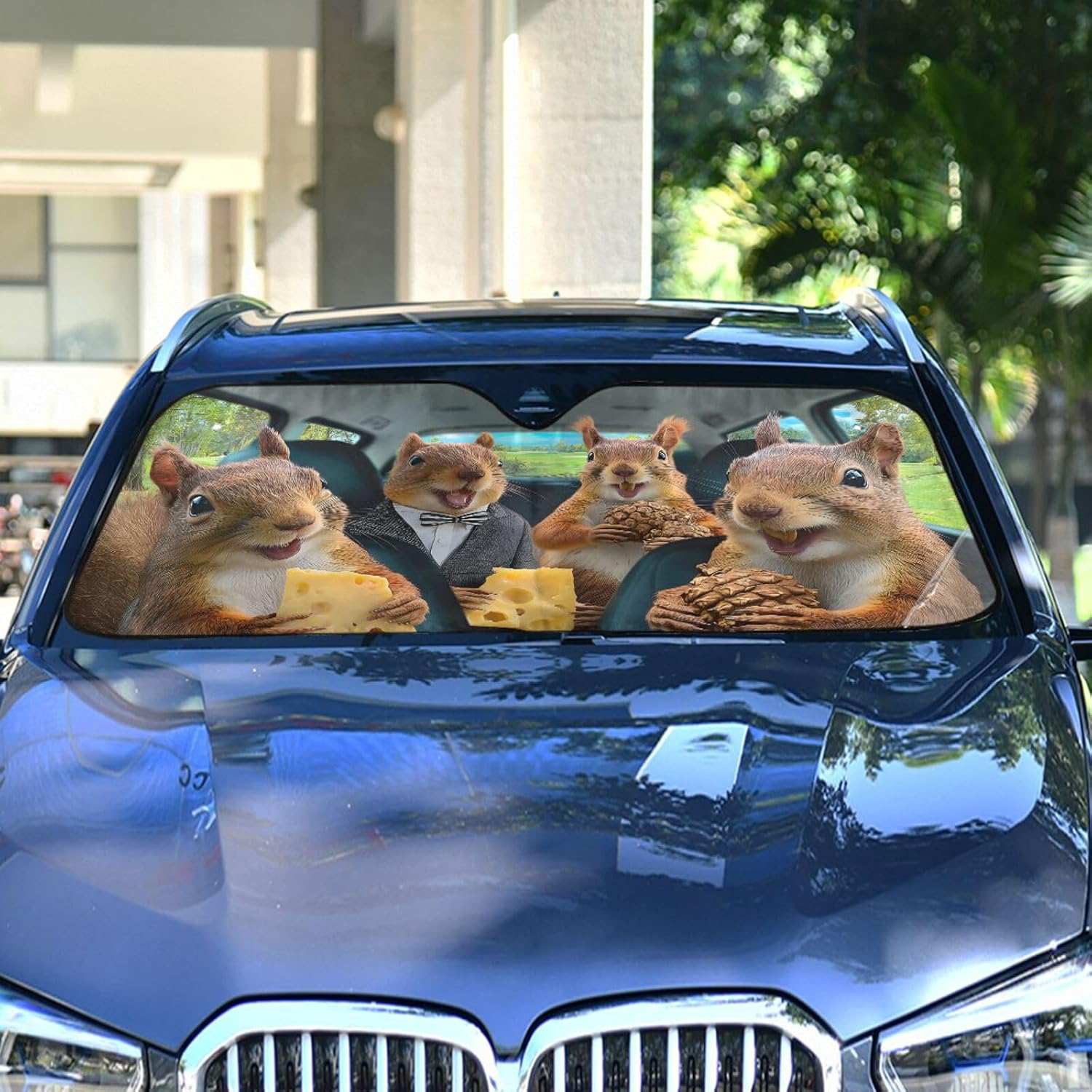 Car Windshield Sun Shade Squirrels Drive Foldable Car Front Windshield Sunshade Blocks UV Rays Sun Visor Heat Protection for Truck SUV to Keep Your Vehicle Cool,Large image 4