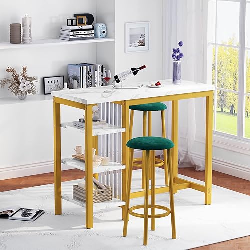 Miniatura 6 de DKLGG Juego de mesa de bar de 3 piezas moderno juego de mesa de cocina con estantes de almacenamiento de 3 niveles mesa de comedor y sillas mesa de