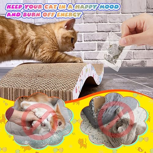 Miniatura 6 de 4 piezas de rascador de cartón para gatos, almohadilla reversible para rascar gatos con hierba gatera, diseño de texturas, tablero corrugado para
