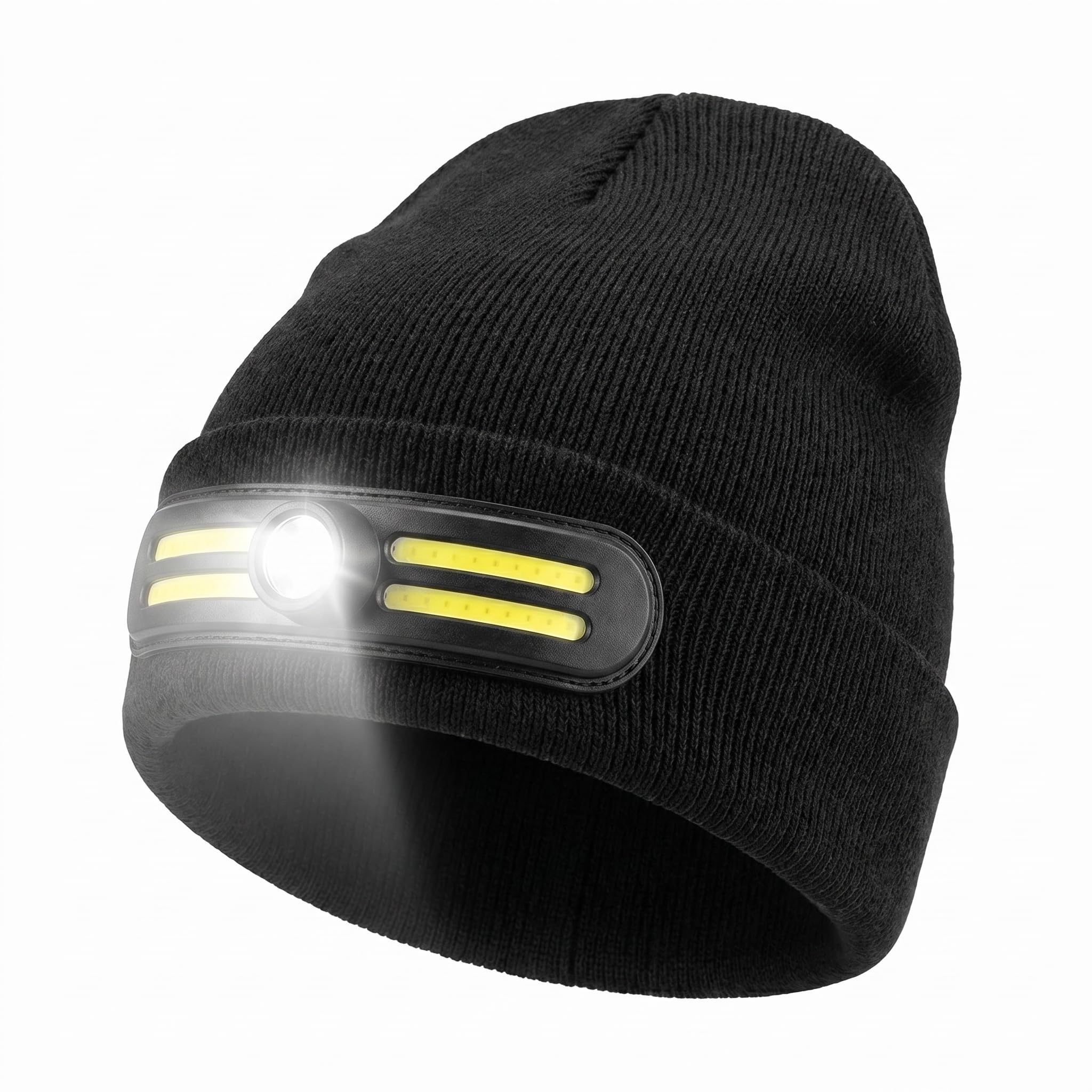 GRACETOP Mens Ladies Kids, LED Beanie Hat with 230° Wide Beam, USB Rechargeable Headlamp, 3 Modes & Reflective Strips for Camping, Running, Unisex Winter Gift for Men (Black)