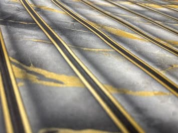 WPE® Heavyweight Fluted Marble Effect Metallic Vinyl Wallpaper 3D Wall Panel Design Charcoal Black Grey with Gold Veins, Textured Washable Wallcovering for Living Room, Bedroom, Feature Walls SL1156