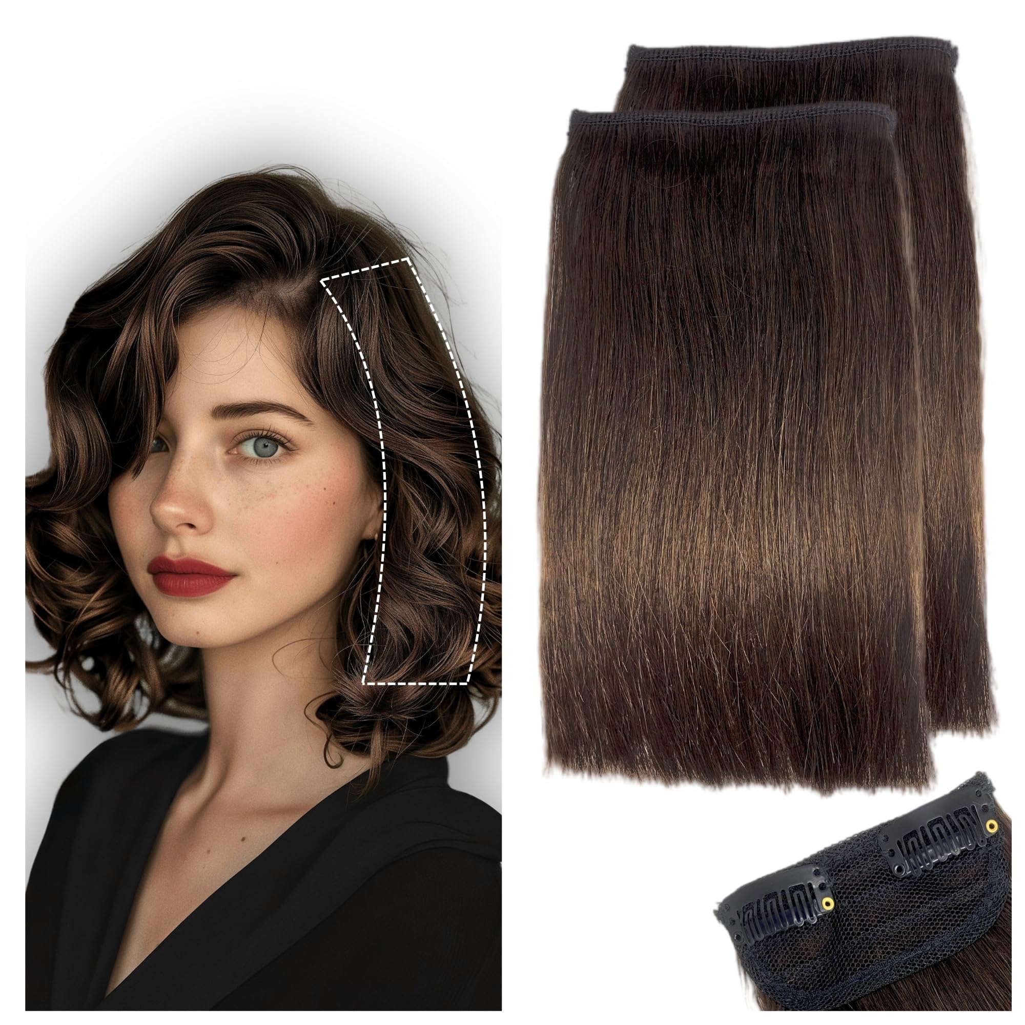 2 Pcs Short Hair Extensions, Extensions Clip in Human Hair for Women Adding Volume 6 inch Dark Brown