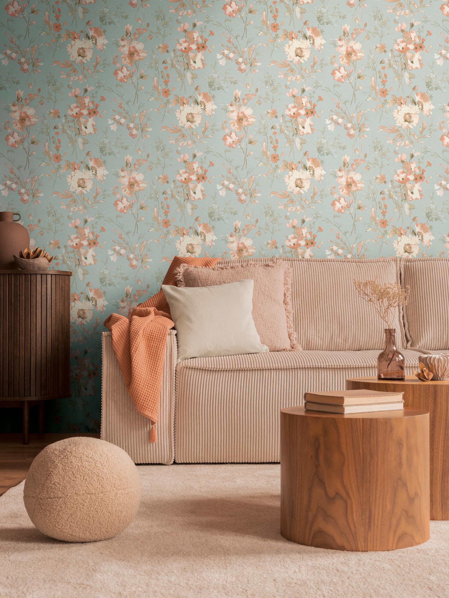 Livingwalls carta da parati TNT con motivo floreale in blu, grigio e rosa – Carta da parati floreale romantica 10,05 m x 0,53 m di COSMOPOLITAN – 790616