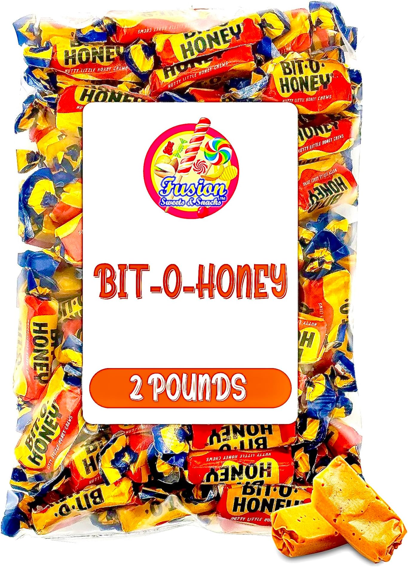 Bit-O-Honey Candy - 2 LB Bulk Bag - Individually Wrapped Retro Candy - Real Honey And Almond Taffy, Brown
