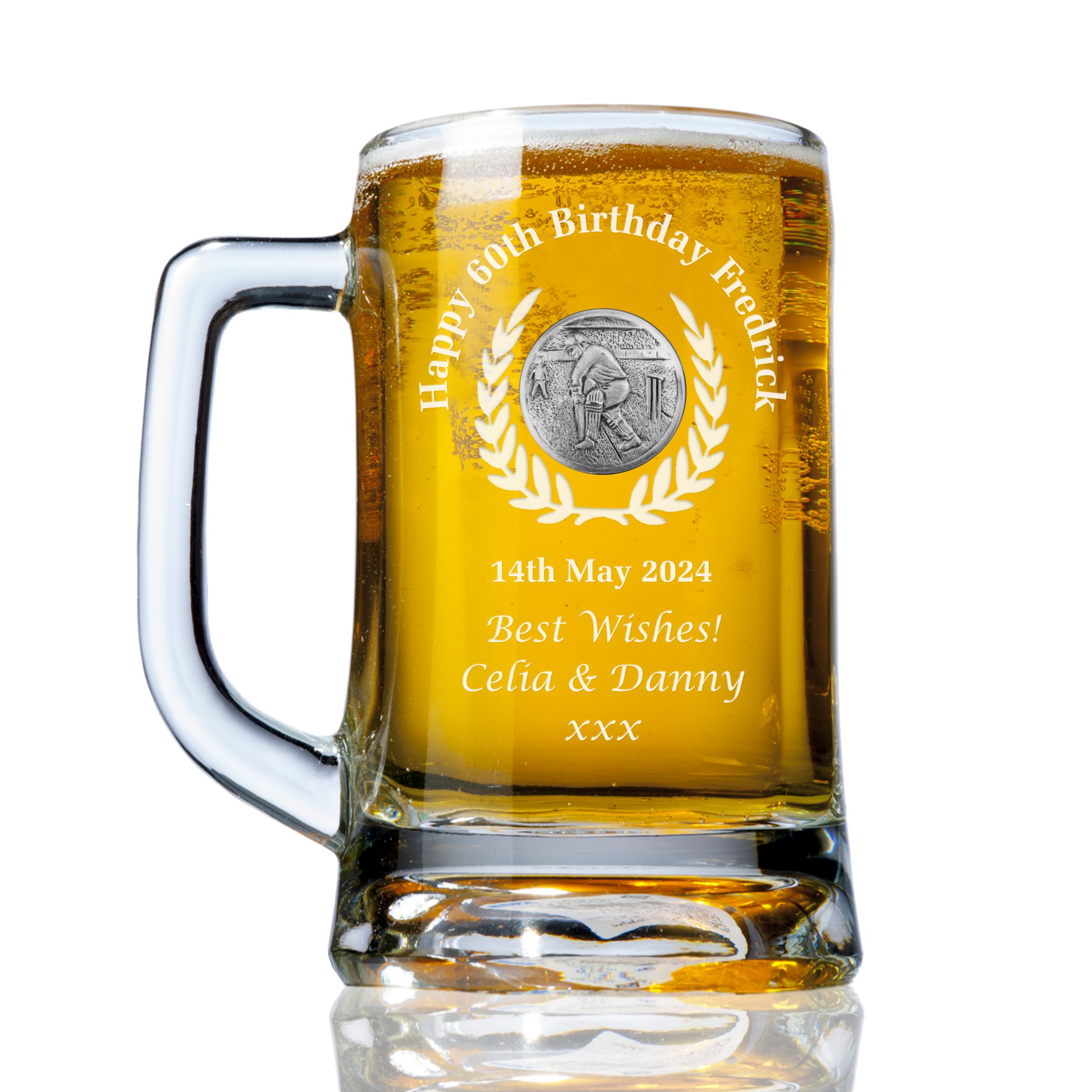 The Great Gifts Company Men's Cricket Feature 60th Birthday Pint Glass Tankard in a Gift Box