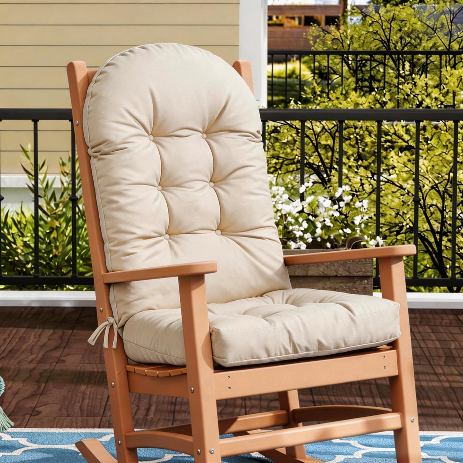 similar to…rocking chair cushion adirondack chair cushions with non-slip ties, high back patio chair cushions,fade-resistant & waterproof,indoor/outdoor rocking chair pad for living room, deck, beige