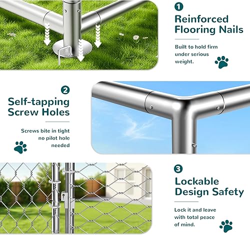Miniatura 3 de Perrera grande de 10 x 10 pies para exteriores para perros grandes, recinto resistente con valla de malla de alambre, cerradura y cubierta