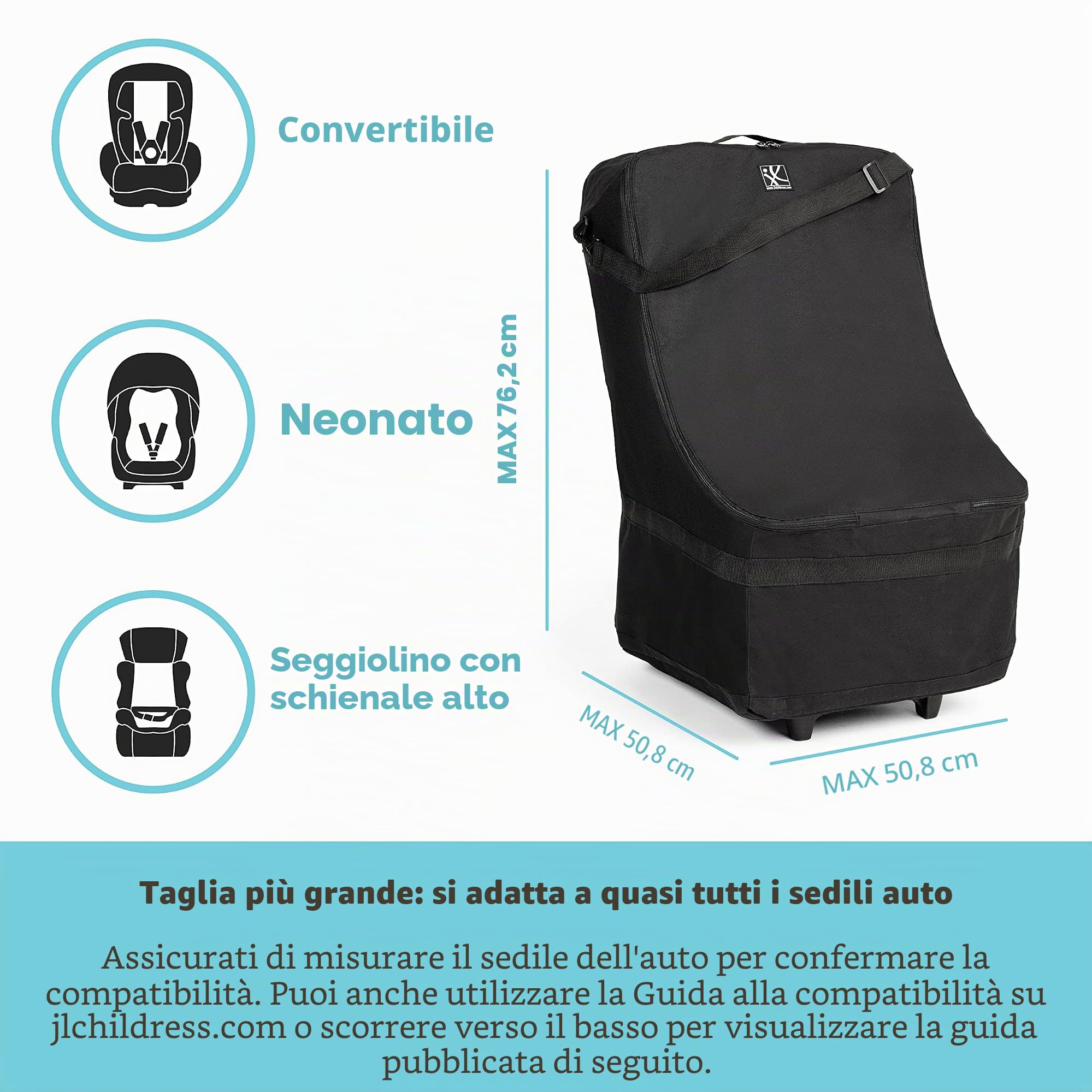 JL Childress Borsa da Viaggio per Seggiolino Auto con Ruote, colore: Nero
